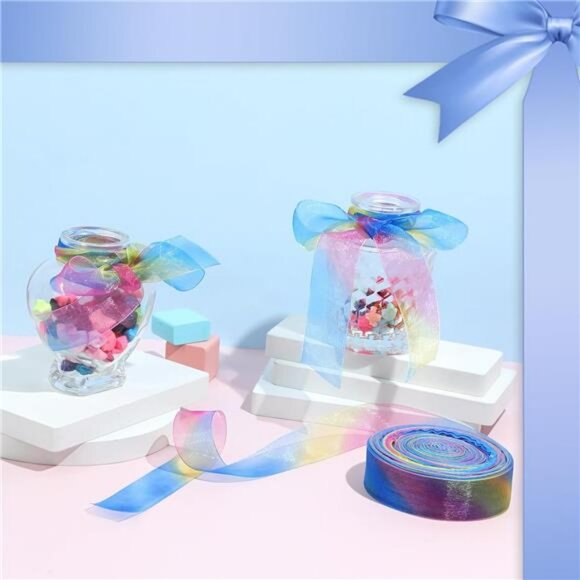 Rainbow Organza Satin Ribbon 1 Inch x 50 Yards Sheer Colorful Ribbon for Crafts - Picture 5 of 8